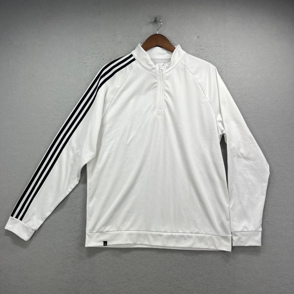 Adidas Pullover Quarter Zip Mens Large White 3 Stripe Golf Activewear Athleisure